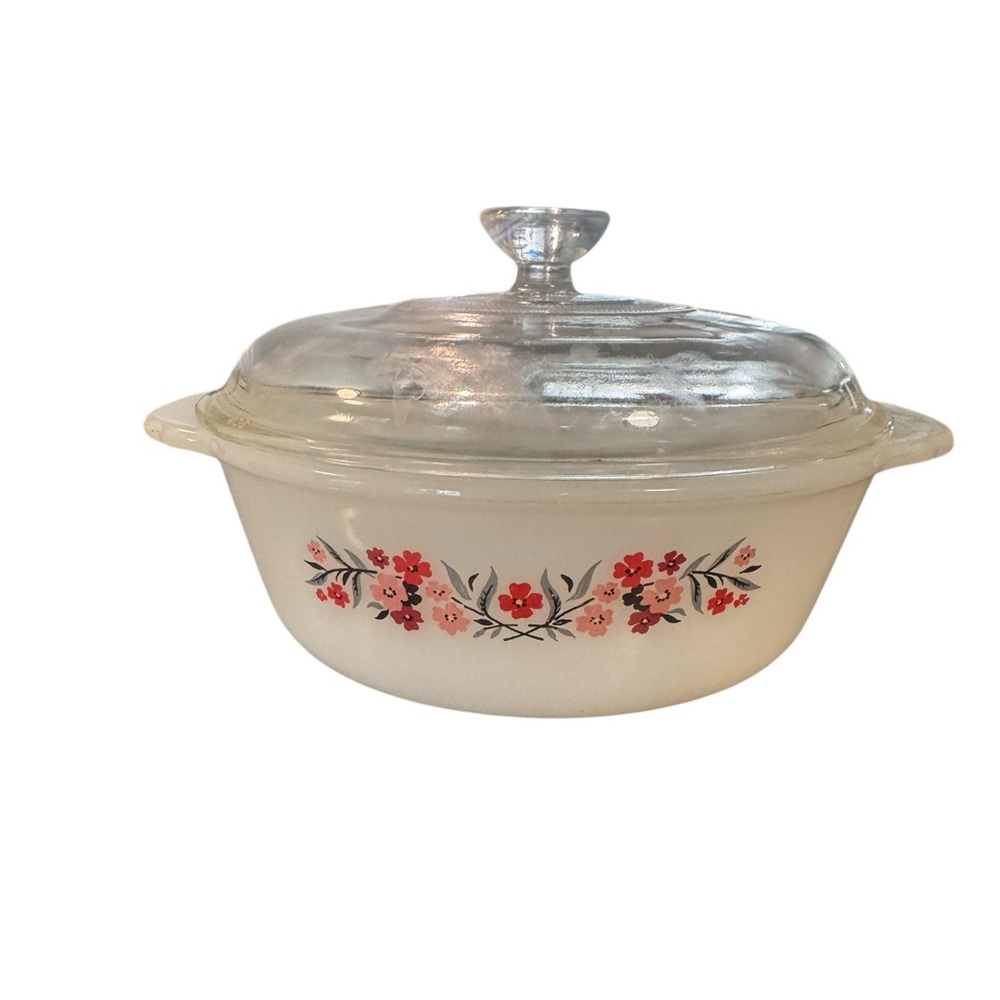 Vintage Fire King Primrose Casserole Dish with Glass Lid Backwards Stamp Mid Cen